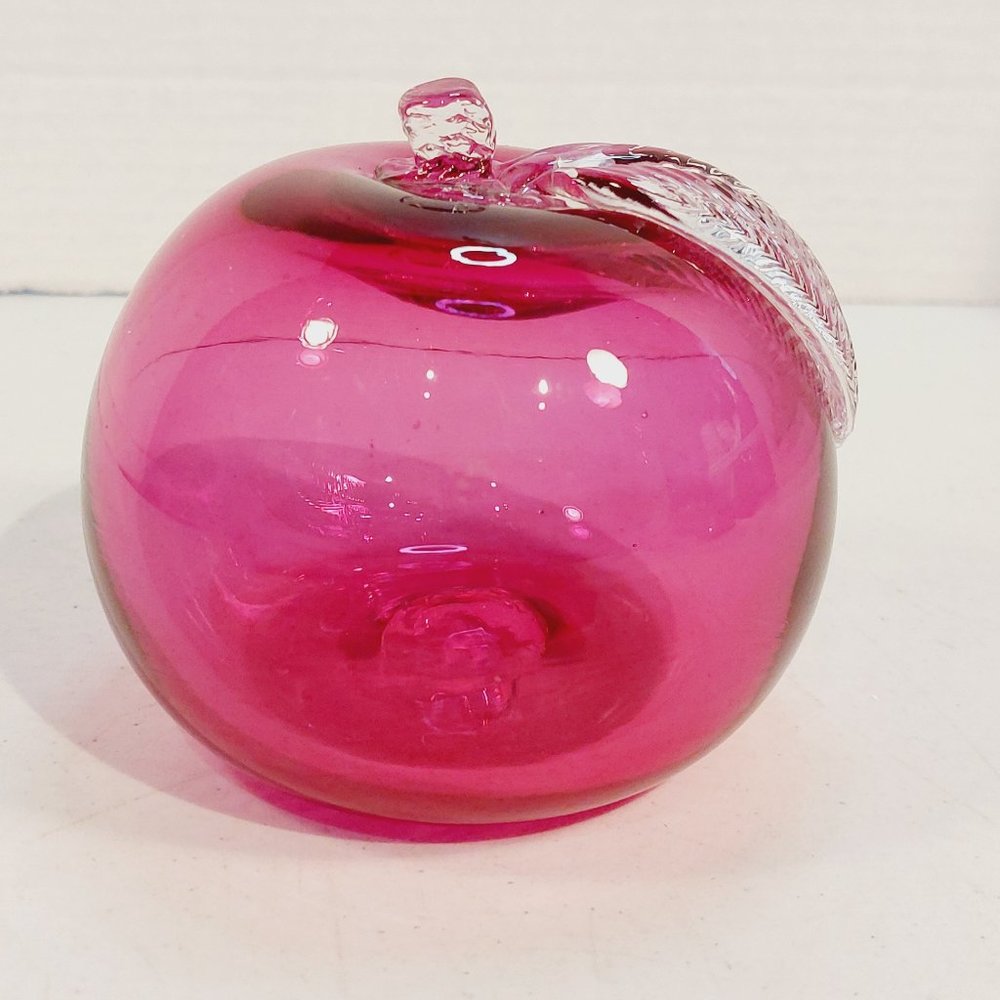 Vtg Angelo Rossi Cranberry Glass Apple Paperweight 3.5"